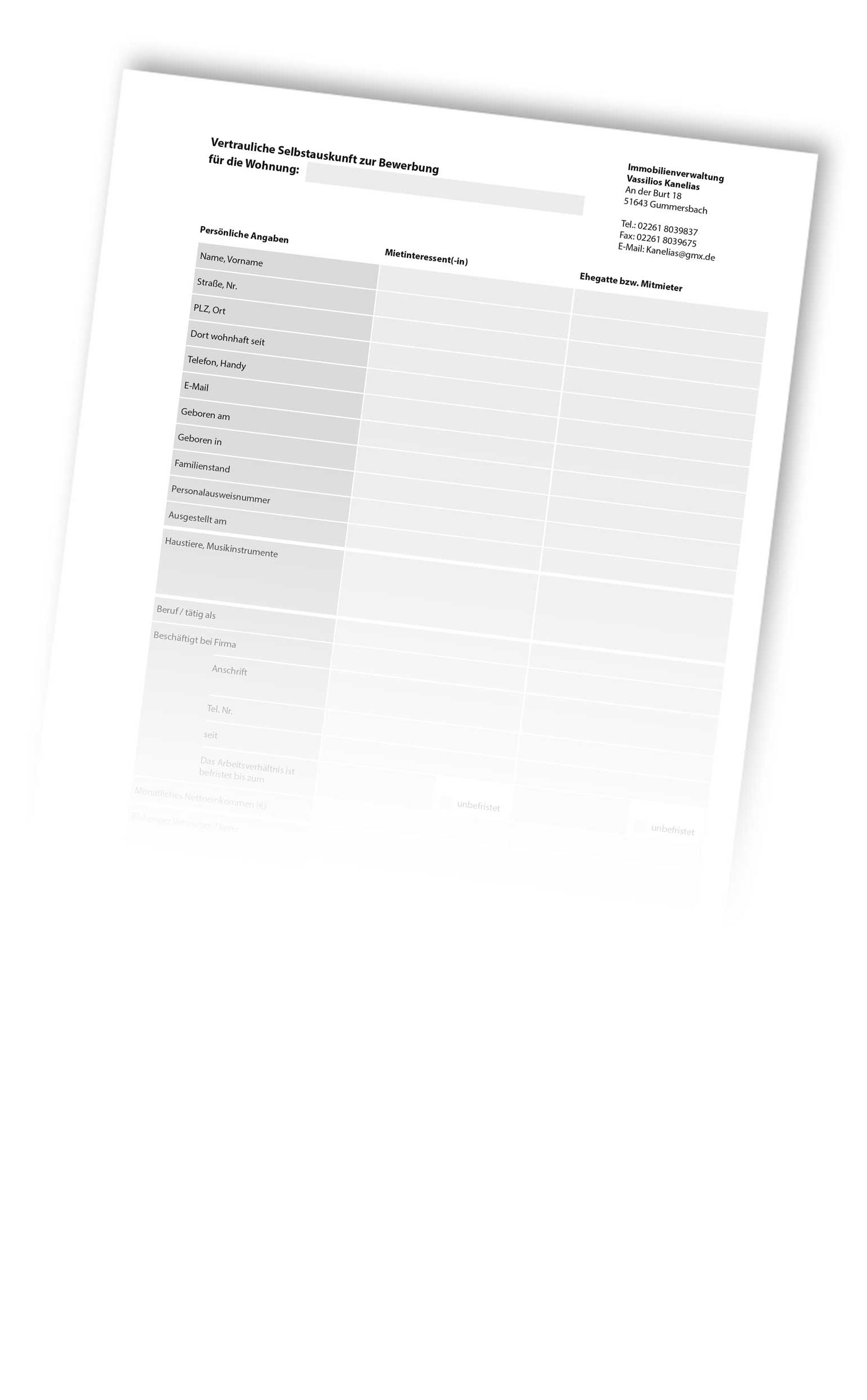 Vordruck Selbstauskunft